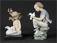 Lladro Porcelain "Playing w/ Doves" & "Mirage" Fig