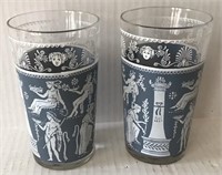 2 BLUE WHITE DRINK GLASSES