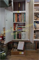 CONTENTS OF SHELF, WOOD BOX, PARTS CABINET