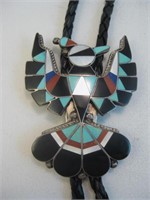 Zuni Sterling Silver Thunderbird Inlay Bolo Tie