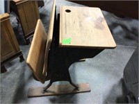 antique school desk- folding seat