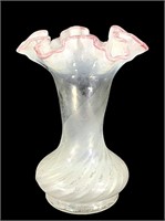Ruffled Swirl EAPG Vase w Red Edge Late 19th C