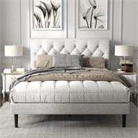 Queen Platform Bed  Upholstered  Grey