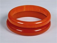 2 Vintage Orange Bakelite Bracelets
