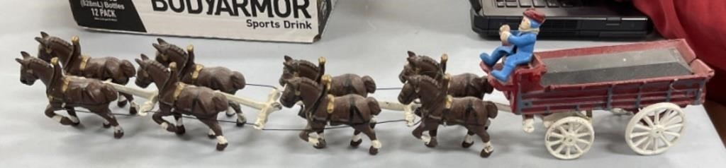 Cast Iron Horse and Wagon Team