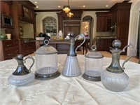 Five piece glass and metal serving pieces