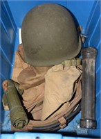 WWII USGI helmet and liner, flashlights, US Navy