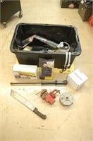 Large Tote of Wire, Vise, Handi-Nailer & More