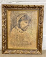 Vintage Framed Charcoal Child Painting