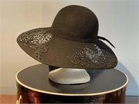 Frank Olive Lace Embellished Broad Rim Hat