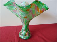 Pretty Wavy Art Glass Vase - Signed