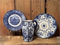 Three Victorian Flow Blue China Pieces