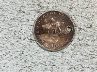 1852 silver three cent piece, holed