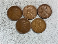 Five 1919D Lincoln wheat cents