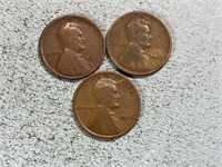 Two 1911, one 1912 Lincoln wheat cents