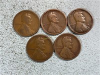 Five 1919D Lincoln wheat cents