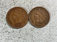 Two 1908 Indian head cents