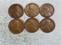 Six 1918D Lincoln wheat cents