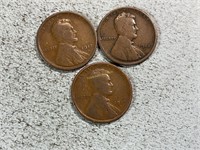 Three 1917D Lincoln wheat cents