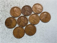 Nine 1919 Lincoln wheat cents