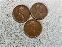 Three 1910 Lincoln wheat cents