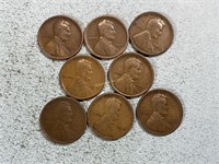 Eight 1917S Lincoln wheat cents