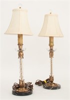 Regency Style Crystal & Brass Table Lamps, Pair