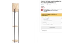 Natural And Black Rattan Floor Lamp With Shelves