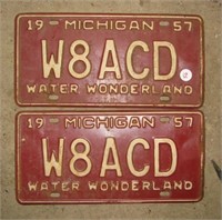 Pair of 1957 Michigan license plates.