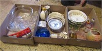 3 boxes glassware, kitchenware, salt/pepper