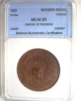 1933 Wooden Nickel NNC MS66 BR Chicago