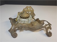 Antique brass inkwell intricate.