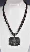 A Jade Carved Plaque w/Beaded Necklace