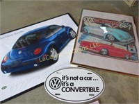 VW framed pictures tin license plate