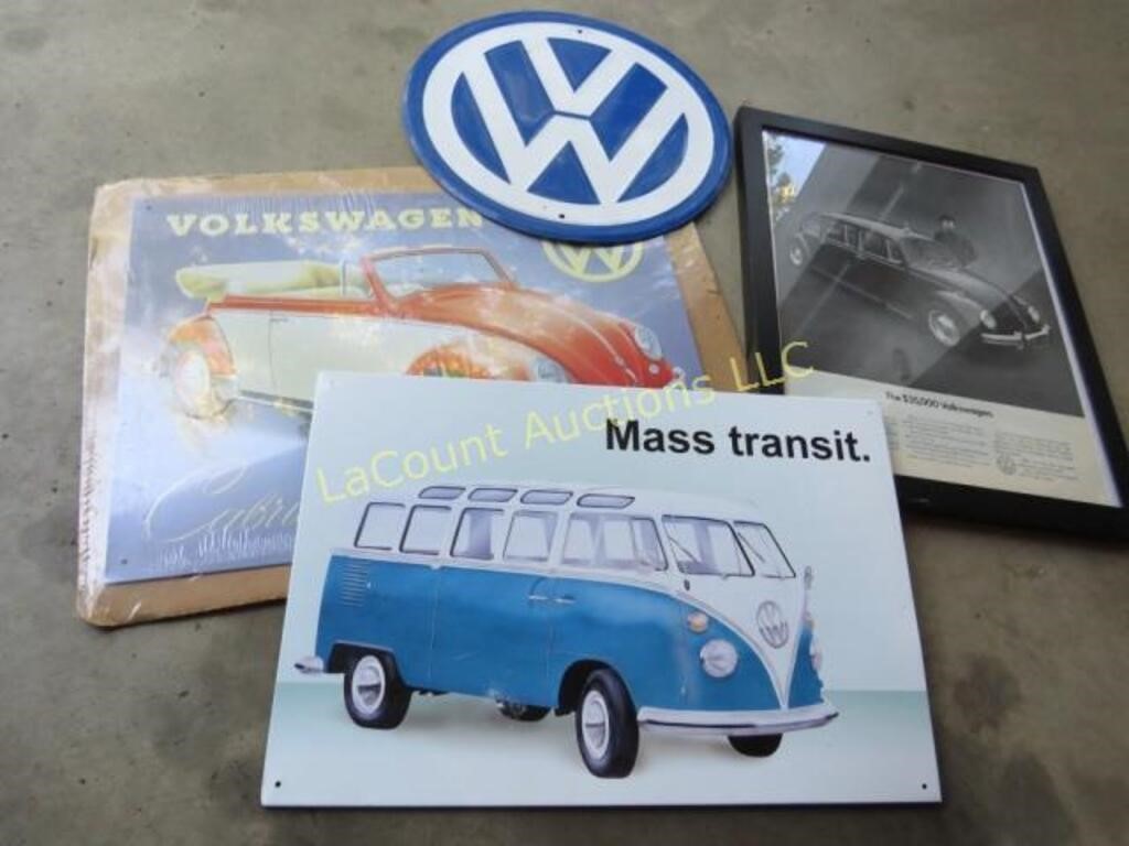2 metal signs metal VW logo ad dissing car prices!