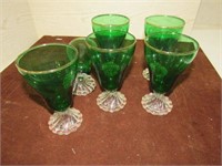 6 Green Glass Glasses