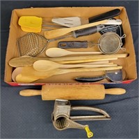 Assorted Kitchen Utensils- Rolling Pin, Grater,