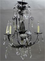 Large Crystal and Tole Chandelier