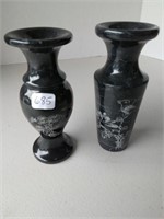 (2) Fancy Stone Carved Vases
