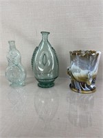 Early Hand-Blown Bottle and Agate Glass Cup