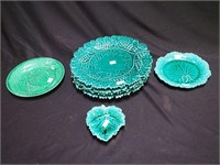 Seven green leaf china items: set of four 11 1/2"