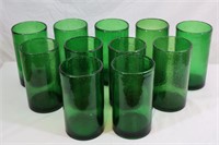11 Green Hand-Blown Glass Tumblers
