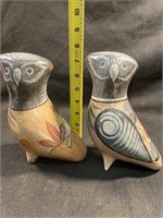 (2) Vintage Tonala Hand Painted Poetry Owls From