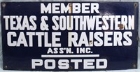 VINTAGE TEXAS CATTLE RAISERS PORCELAIN SIGN