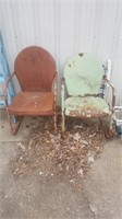 2 Vintage Metal Lawn Chairs + Blue 6ft Wood Ladder