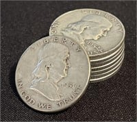 (8) Franklin Silver Half Dollars