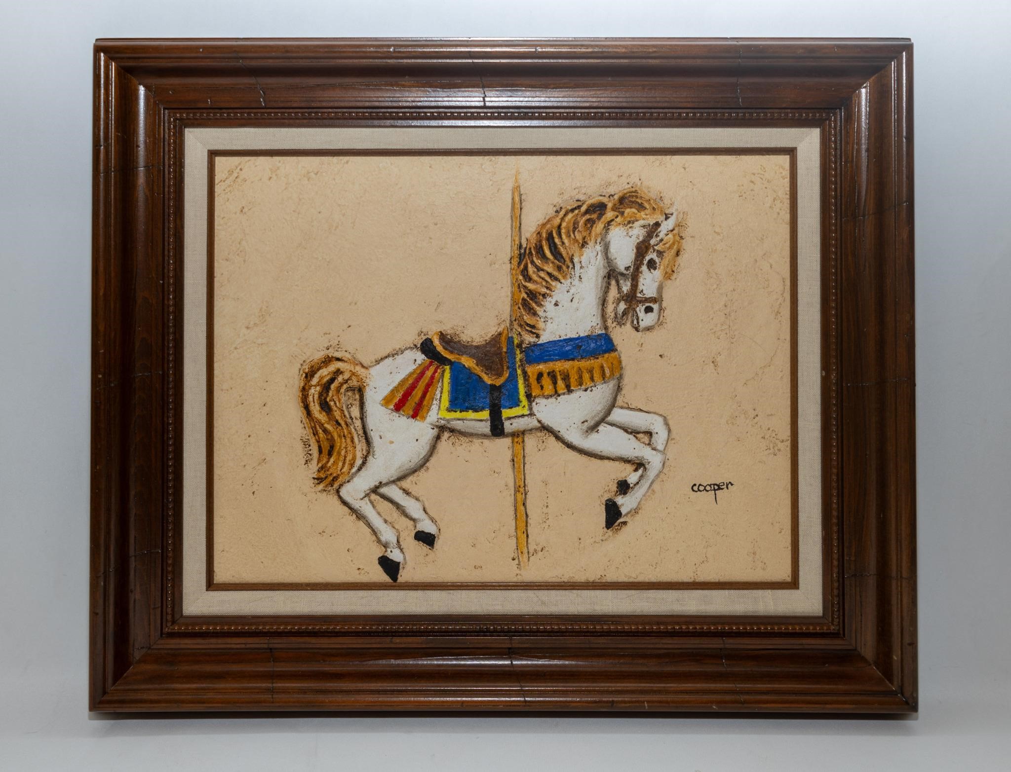 Oil on canvas depicting a carousel horse