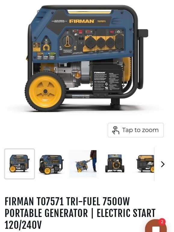 Firman Tri-Fuel 7500W Portable Generator T07571