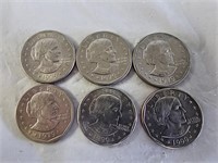 6 Susan B Anthony Dollar Coins