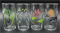 4pc Fishs Eddy Libbey Floral Drinking Glasses